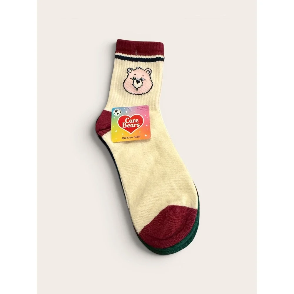 Care Bears 2 Pack Womens Mid Crew Socks Navy Cream Shoe Size 4-10 NWT